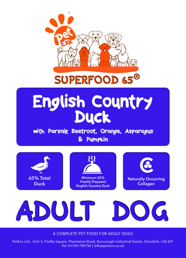 SFD Superfood English Country Duck with parsnip, beetroot, orange, asparagus and pumpkin (Adult Dog)