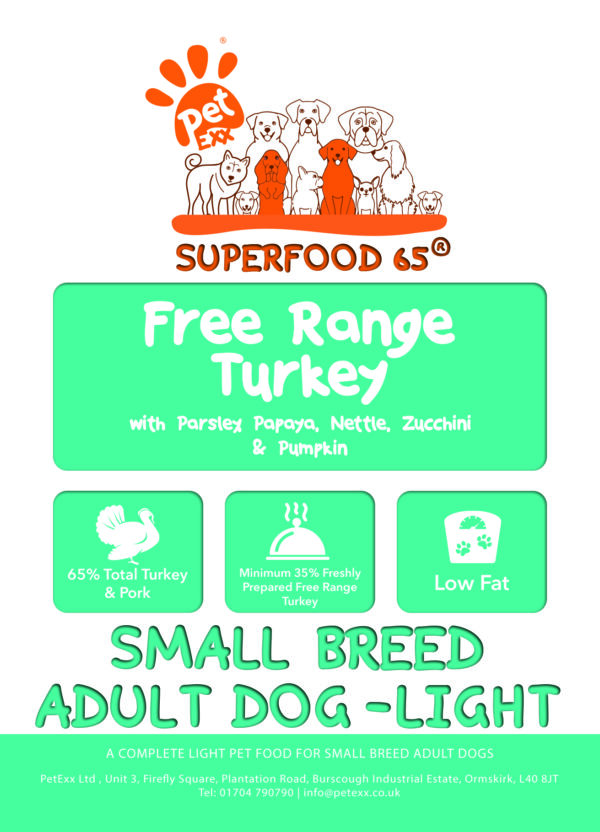 SFX Superfood Free Range Turkey With Parsley, Papaya, Nettle, Zucchini & Pumpkin - SMALL BREED ADULT - LIGHT